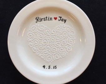 Personalized Ceramic Ring Dish, Hand Painted Engagement Gift