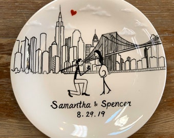 Brooklyn New York skyline, Engagement gift, ring dish, New York, Philadelphia skyline, San Francisco, Personalized Hand Painted Ceramic Ring