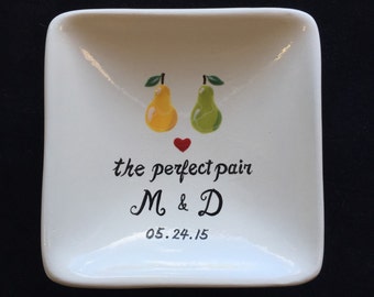 Personalized Ceramic Ring Dish, Perfect Pair Anniversary Gift