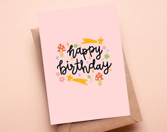 Pink Doodles Happy Birthday - Greeting Card