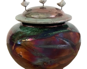Small urn in ceramic raku firing,urn for pet, souvenir urn