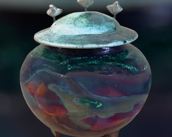 urn for pet, small urn for ashes of an human being, small raku urn,