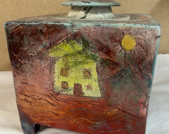 Handmade Ceramic Double Urn, Raku Fired Memorial Keepsake