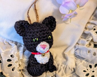 Amigurumi Crocheted Cat Ornament, Black and White Kitty