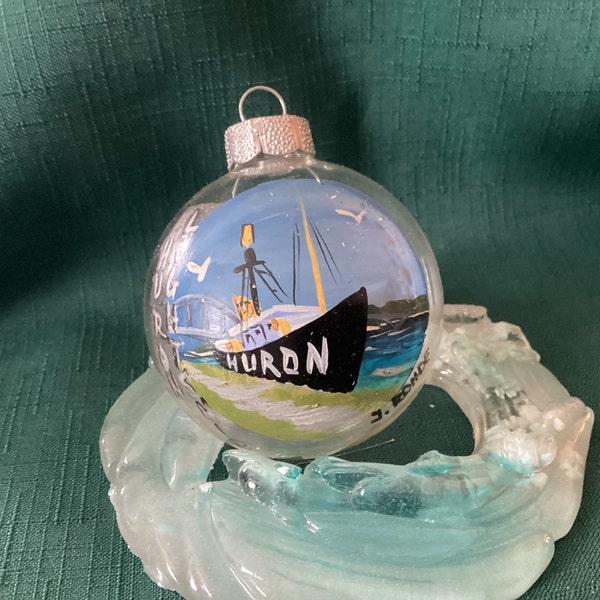 Lightship Huron glass ornament.  It is located in Port Huron, Michigan.  Hand painted