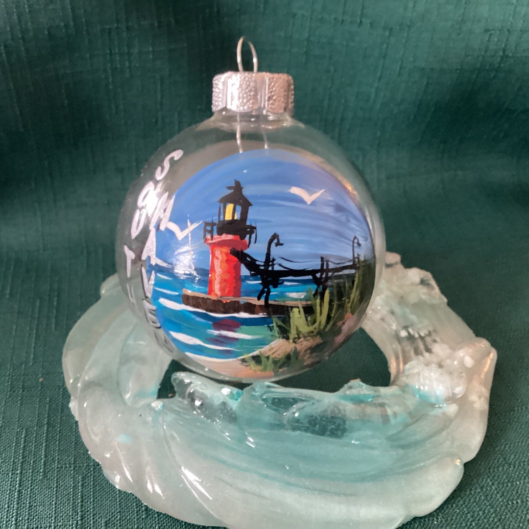 South Haven Lighthouse Glass Ornament About 3 Hand Painted Etsy