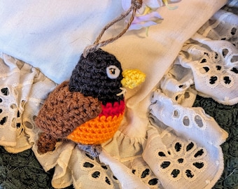 Amigurumi Crocheted Bird Ornament, American Robin