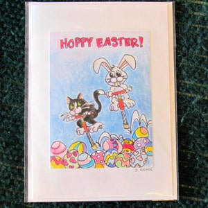 Cartes de Pâques à partir de dessins originaux, Intérieur vierge, Art du chat, Titre - Hoppy Easter
