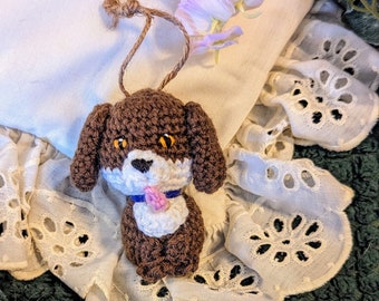 Amigurumi Crocheted Dog Ornament, Brown and white Spaniel puppy
