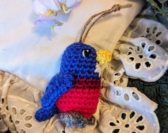 Amigurumi Crocheted Bird Ornament, Eastern Bluebird