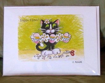 Easter Cards from Original Drawings, Blank interior, Cat Art, Title- Easter Cut Outs