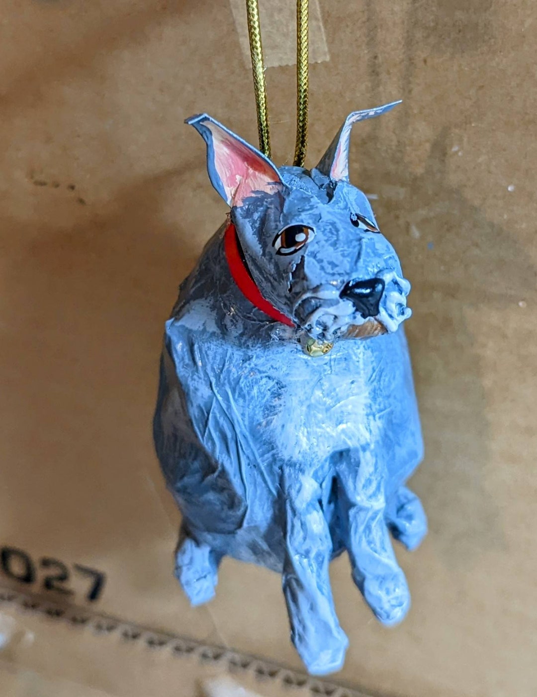 Handmade Paper Mache Dog Ornament Seated Grey Schnauzer With Etsy