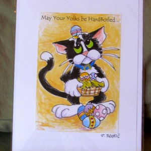Cartes de Pâques à partir de dessins originaux, intérieur vierge, art de chat, titre - May Your Yolks Be HardBoiled