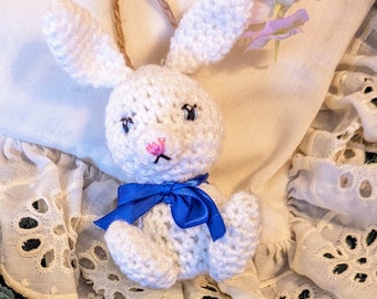 Amigurumi Crocheted Rabbit Ornament, White Bunny