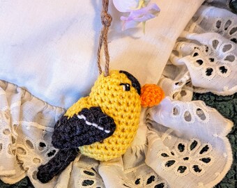 Amigurumi Crocheted Bird Ornament, Gold finch