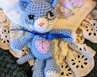 Amigurumi Cat Plushie, Baby blue Kitty doll, good for young children