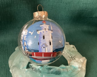 Harbor Beach Lighthouse glass bulb ornament hand painted with acrylic