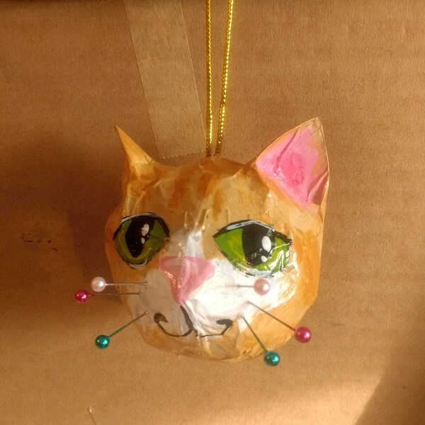 Paper Mache Cat Pin Etsy