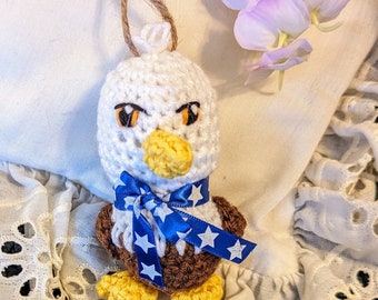Amigurumi Crocheted Bird Ornament, Bald Eagle