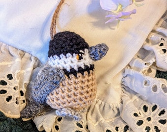 Amigurumi Crocheted Bird Ornament, Black capped Chickadee
