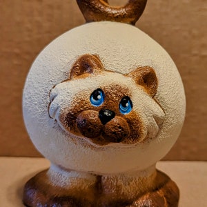 Ceramic Fat Cat Figurine, Siamese kitty with loop tail