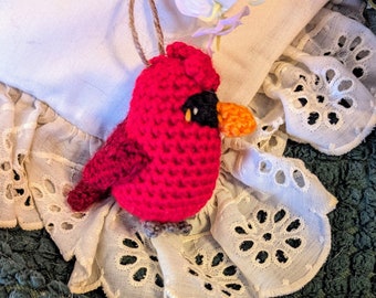 Amigurumi Crocheted Bird Ornament, Northern Cardinal