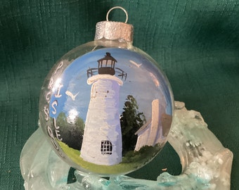 Old Presque Isle lighthouse glass ornament located on Lake Huron.