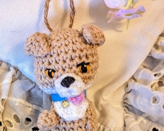 Amigurumi Crocheted Dog Ornament, Tan and white puppy