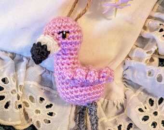 Amigurumi Crocheted Bird Ornament, Flamingo