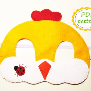 PDF PATTERN Chicken felt mask sewing tutorial instruction DIY Yellow handmade Easter costume accessory for boys girls adults Dress up play