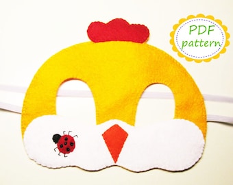 PDF PATTERN Chicken felt mask sewing tutorial instruction DIY Yellow handmade Easter costume accessory for boys girls adults Dress up play