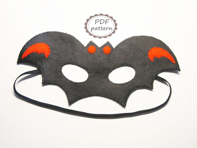 PDF PATTERN Bat Felt Mask Sewing Tutorial Instruction Black Orange DIY