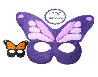 PDF PATTERN Butterfly felt mask sewing tutorial instruction DIY handmade costume accessory for girl woman Dress up play - Instant dawnload