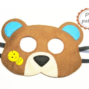 PDF PATTERN Bear felt mask sewing tutorial instruction DIY handmade brown animal costume accessory for boys girls adults Dress up play