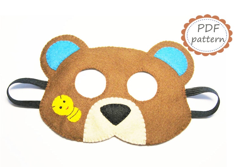 PDF PATTERN Bear felt mask sewing tutorial instruction DIY handmade brown animal costume accessory for boys girls adults Dress up play image 1