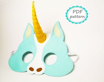 PDF PATTERN Unicorn felt mask sewing horn tutorial instruction DIY handmade party favor accessory for boy girl adult Dress up play