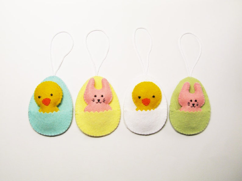 Easter decor pattern felt ornaments egg chicken bunny DIY cute soft hanging toy pdf tutorial sewing instructions Instant Download image 4