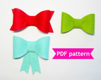 Felt bow pattern 3 shapes PDF sewing tutorial instructions bows for decor, hair clip, headband, brooch, bow tie, Christmas Wedding ornaments