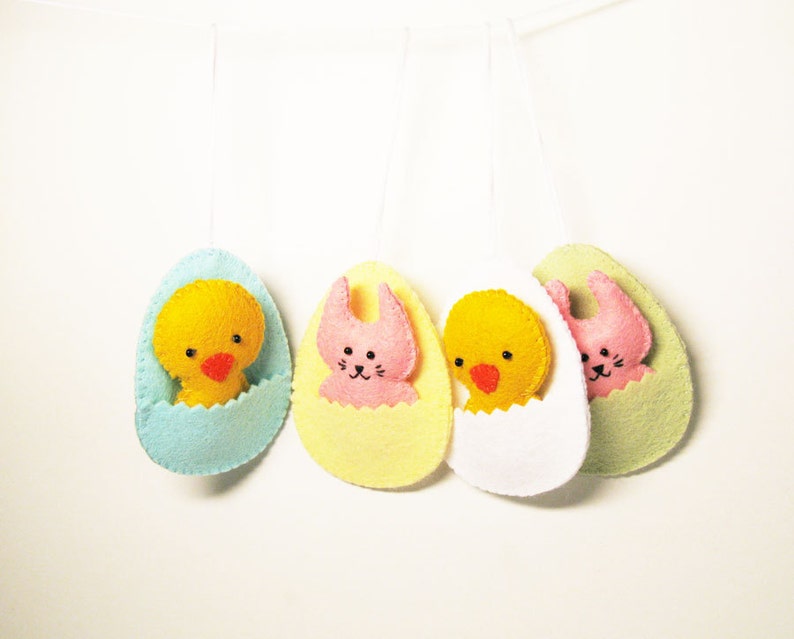 Easter decor pattern felt ornaments egg chicken bunny DIY cute soft hanging toy pdf tutorial sewing instructions Instant Download image 5