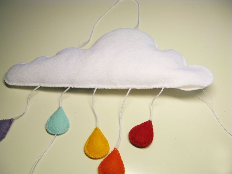 Felt Mobile Pattern Cloud With Raindrops White Rainbow DIY Etsy