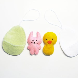 Easter decor pattern felt ornaments egg chicken bunny DIY cute soft hanging toy pdf tutorial sewing instructions Instant Download image 2