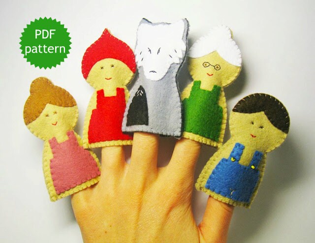 Little Red Riding Hood Felt Finger Puppets Pdf Pattern Wolf Etsy
