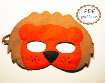 PDF PATTERN Lion felt mask sewing tutorial instruction DIY handmade brown forest animal costume accessory for boy girl adult Dress up play