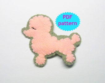 Felt dog hair clip pattern animal poodle barrette accessory PDF sewing instructions tutorial DIY cute soft gift for girl - Instant Dawnload