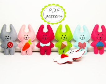 Felt bunny animal brooch pattern 7 shapes - DIY pdf sewing tutorial instructions - cute soft handmade make your own gift - Instant Dawnload