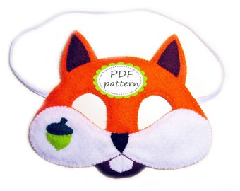 PDF PATTERN Squirrel felt mask sewing tutorial instruction DIY handmade orange forest animal costume accessory boy girl adult Dress up play