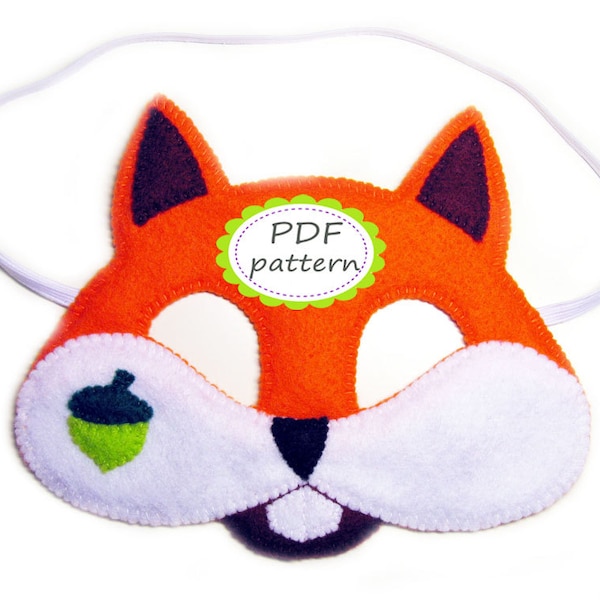 PDF PATTERN Squirrel felt mask sewing tutorial instruction DIY handmade orange forest animal costume accessory boy girl adult Dress up play