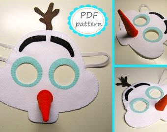 PDF PATTERN Snowman Olaf felt mask sewing tutorial instruction DIY handmade white frozen costume accessory for boy girl adult Dress up play