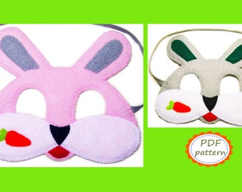 PDF PATTERN Bunny felt mask sewing tutorial instruction DIY handmade Easter animal costume accessory for boys girls adults Dress up play