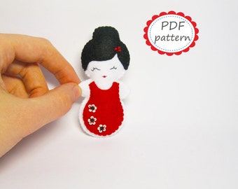 Felt brooch pattern Spanish girl doll PDF sewing tutorial instructions - cute soft handmade white red black DIY gift - Instant Dawnload